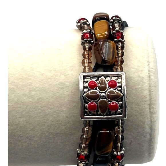 Multi-Strand Beaded Necklace & Bracelet Set With Colorful Beads & Pendant - Picture 4 of 6